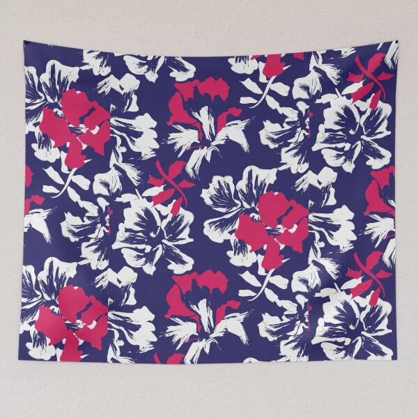 Item preview, blue pink hibiscus flowers pattern designed and sold by ichirochen.