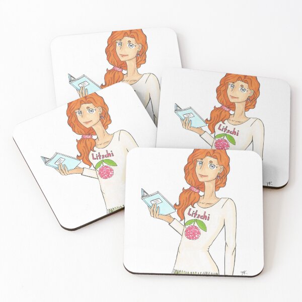 Item preview, woman with book "lychee" designed and sold by Anmioma.