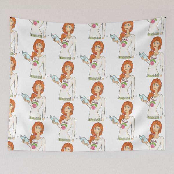 Item preview, woman with book "lychee" designed and sold by Anmioma.