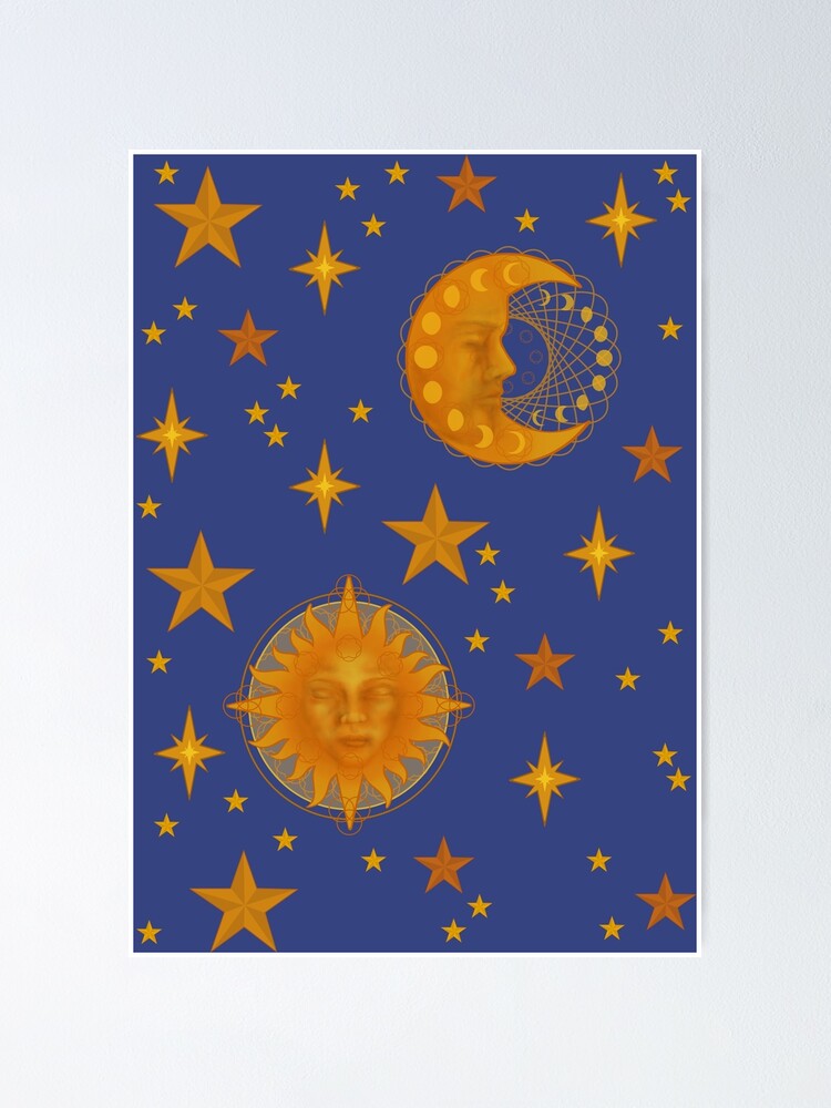"Bohemian 90's Sun and Moon Celestial Pattern" Poster for Sale by