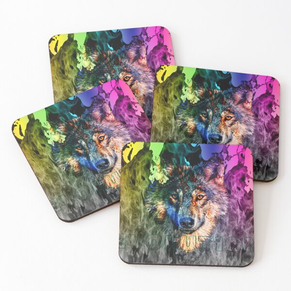 Item preview, The face of the wolf emerging from the colorful flames designed and sold by Bigrow.