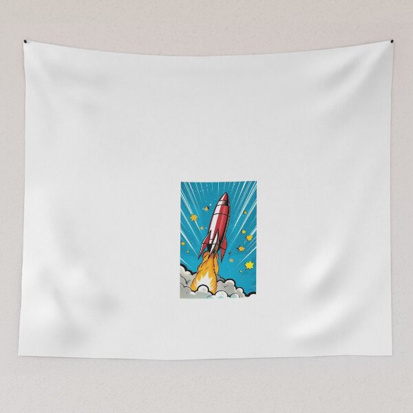 Item preview, a red and white rocket flying through the sky designed and sold by Dark Fantasy Store.