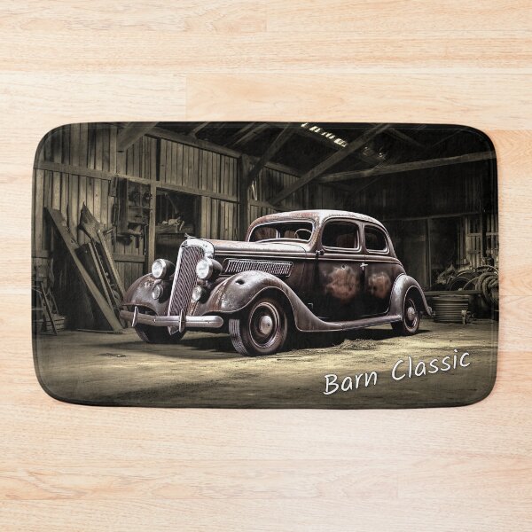 Item preview, Black & White Digital Image Of An Abandoned Vintage Car In An Old Barn designed and sold by liminal-concept.