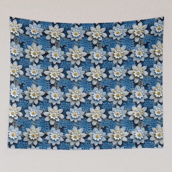 Item preview, White flowers embroidery wool Stitch style design pattern  designed and sold by Trendy-Artistry.