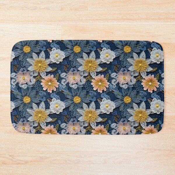 Item preview, Pink blue and white flowers embroidery wool stitch style design pattern  designed and sold by Trendy-Artistry.