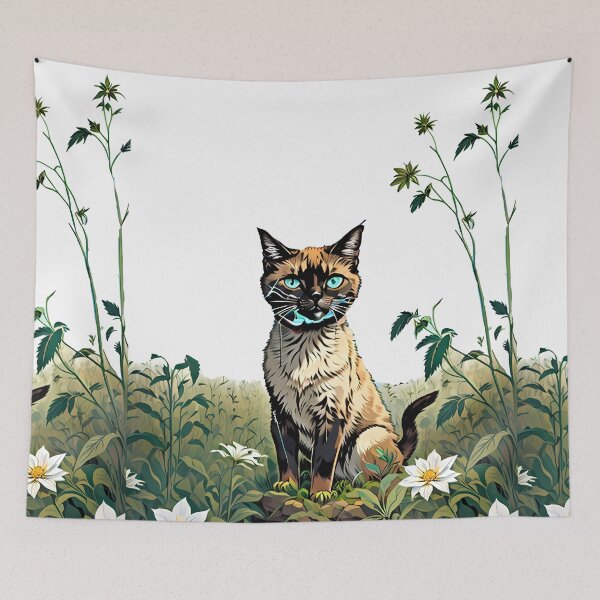 Item preview, Cute Cat in a field enjoying the sunlight Bright Blue Neon Florescent Eyes designed and sold by wojysmokes.