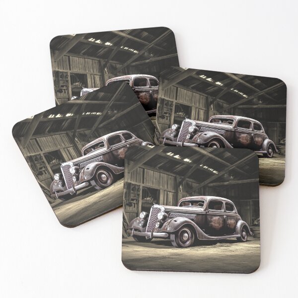Item preview, Un-captioned Black & White Digital Image Of An Abandoned Vintage Car In An Old Barn designed and sold by liminal-concept.