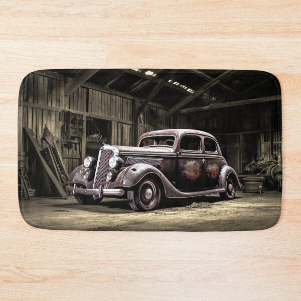 Item preview, Un-captioned Black & White Digital Image Of An Abandoned Vintage Car In An Old Barn designed and sold by liminal-concept.