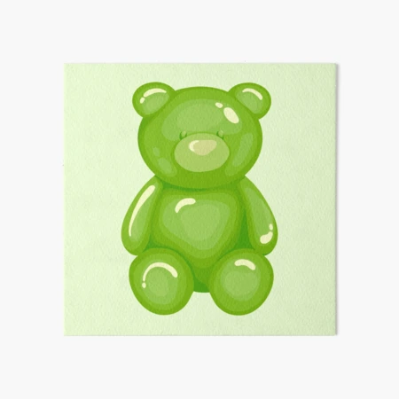 Cute cartoon CBD edible gummy bear drawing. Green candy with