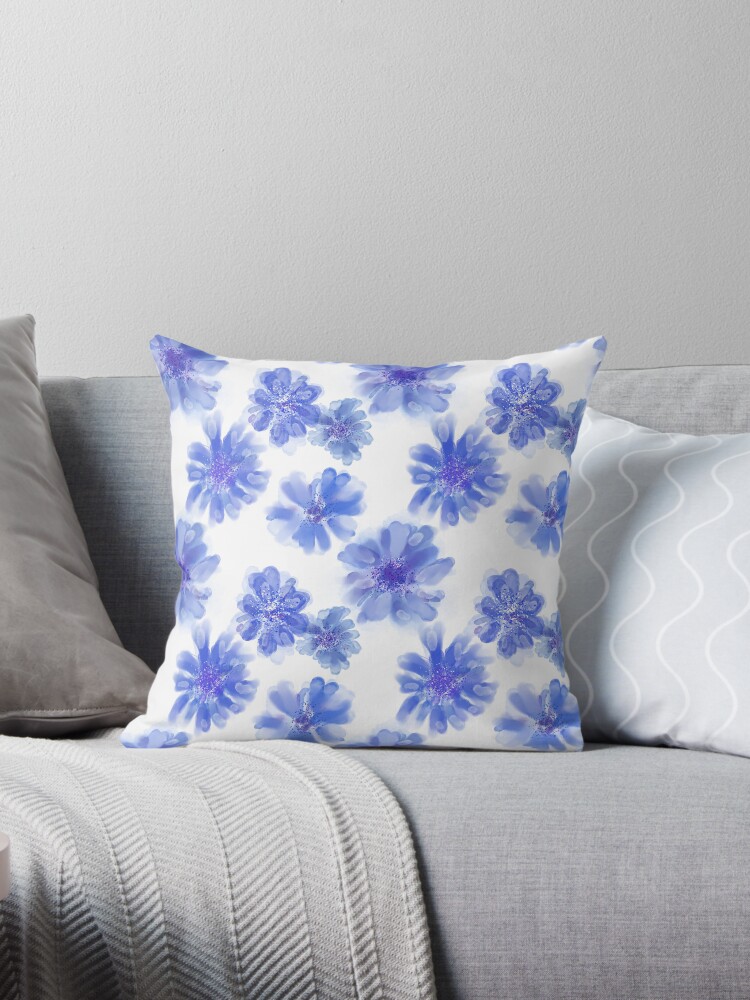 Thumbnail 1 of 3, Throw Pillow, Completely Cornflowers: Blue Floral Watercolour Pattern designed and sold by Clare Walker.