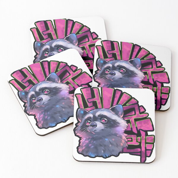 Item preview, Transfixed Pink-eyed Raccoon Korean Graffiti Design with Black Background by Zeesdesign designed and sold by ZEESDESIGN.