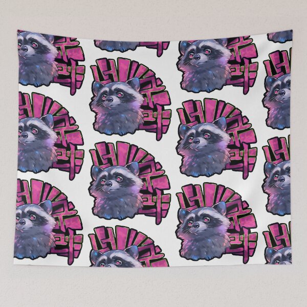 Item preview, Transfixed Pink-eyed Raccoon Korean Graffiti Design with Black Background by Zeesdesign designed and sold by ZEESDESIGN.