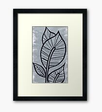 Black Leaves on Silvery Grey Background Framed Print