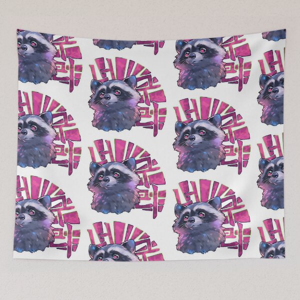 Item preview, Transfixed Pink-eyed Raccoon Korean Graffiti Design with White Background by Zeesdesign on Redbubble designed and sold by ZEESDESIGN.
