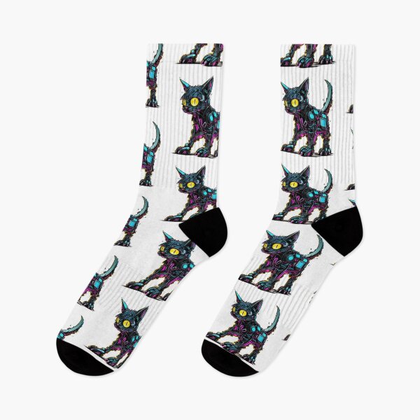 Item preview, Cyberpunk Robot Cat in Neon Colors designed and sold by SchorlCraft.