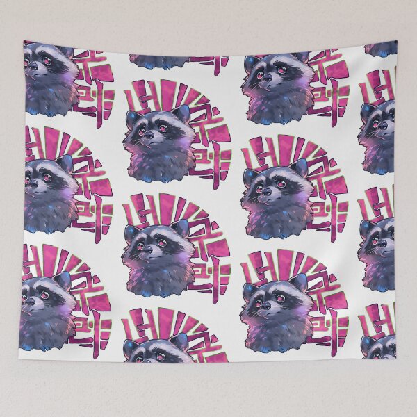 Item preview, Transfixed Pink-eyed Raccoon Korean Graffiti Design with Transparent Background by Zeesdesign on Redbubble designed and sold by ZEESDESIGN.