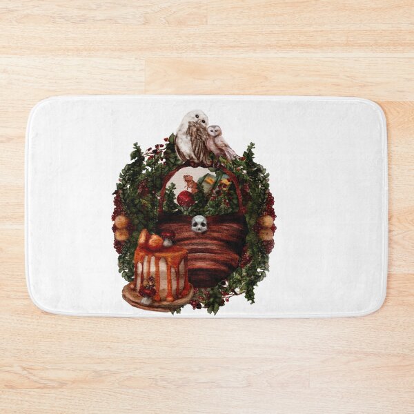 Item preview, Dark Academia Aesthetic: Goblincore Market Gotic Watercolor Picnic Basket, Owls, Mice, Pears, Dark Berries, Redcap mushrooms designed and sold by Monica Laipple.