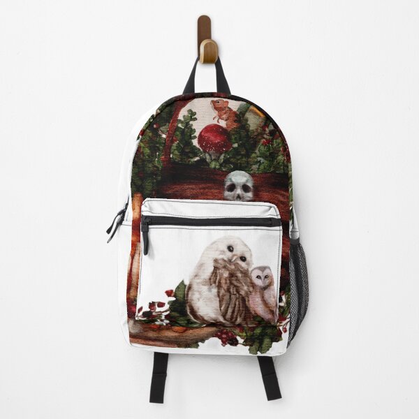 Item preview, Dark Academia Aesthetic: Goblincore Market Gotic Watercolor Picnic Basket, Owls, Mice, Pears, Dark Berries, Redcap mushrooms designed and sold by Monica Laipple.