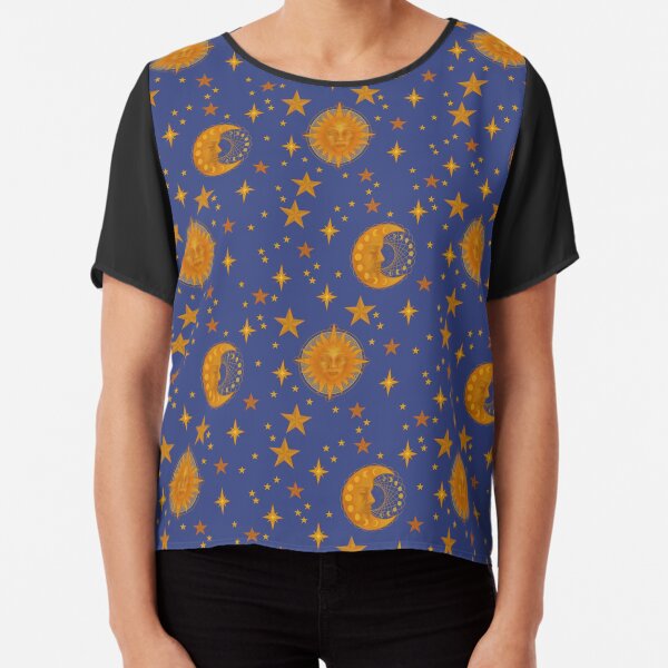 Bohemian 90's Sun and Moon Celestial Pattern Chiffon Top