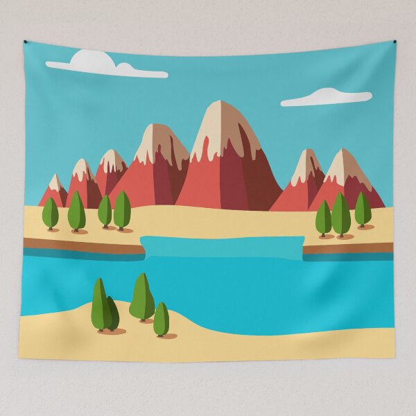 Item preview, Vector illustration of a sea and mountain cartoon landscape designed and sold by Familyshmot.