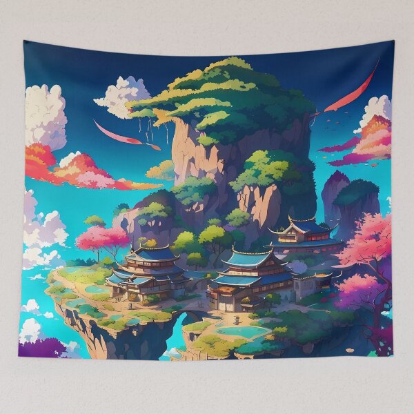 Item preview, Beautiful floating islands Asian landscape illustration designed and sold by 1Celery.