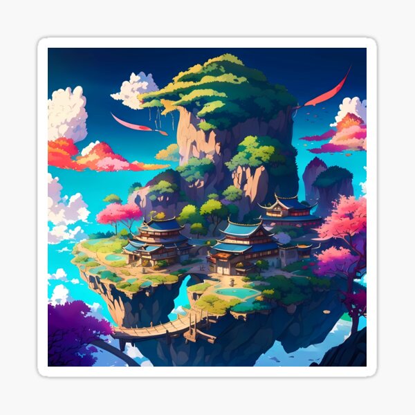 Item preview, Beautiful floating islands Asian landscape illustration designed and sold by 1Celery.