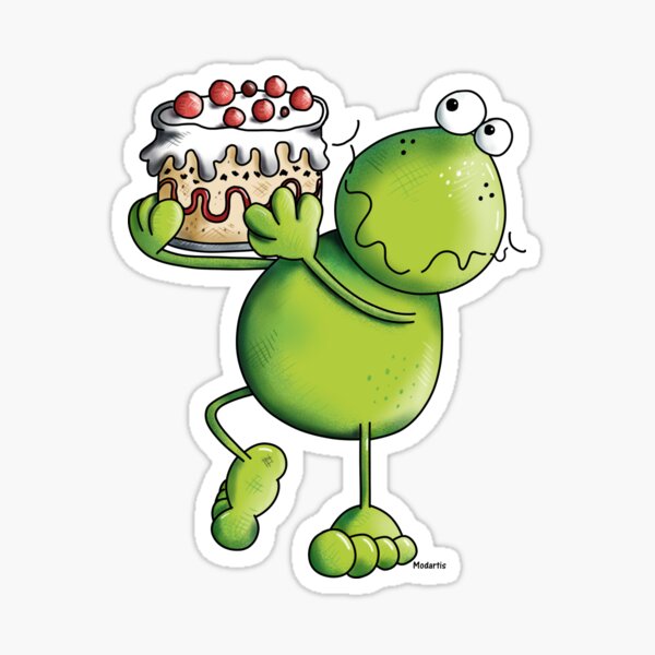 "Funny Happy Birthday Frog With Cake" Sticker by modartis | Redbubble