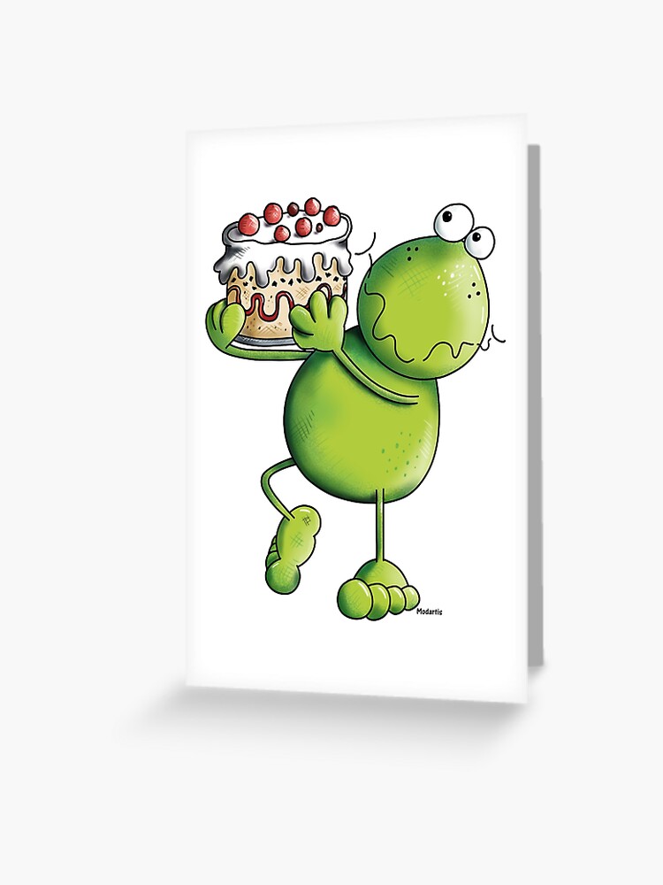 Carte De Vœux Drole De Joyeux Anniversaire Grenouille Avec Gateau Par Modartis Redbubble