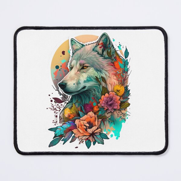 Item preview, Colorful Wolf With Flowers designed and sold by ArtFromBeyond.