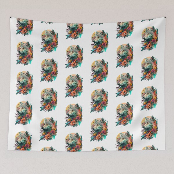 Item preview, Colorful Wolf With Flowers designed and sold by ArtFromBeyond.