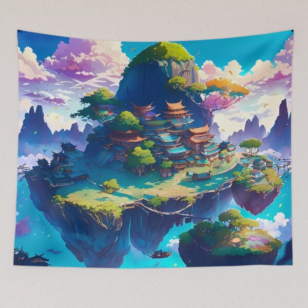 Item preview, Beautiful floating islands Asian landscape illustration designed and sold by 1Celery.