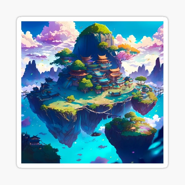 Item preview, Beautiful floating islands Asian landscape illustration designed and sold by 1Celery.