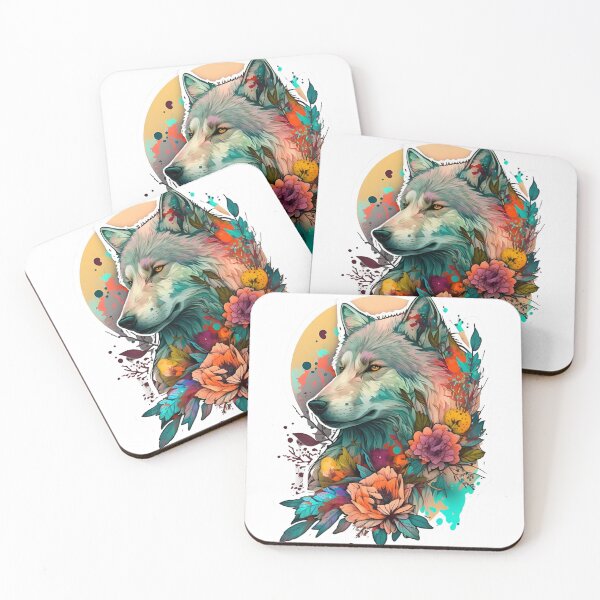 Item preview, Colorful Wolf With Flowers designed and sold by ArtFromBeyond.