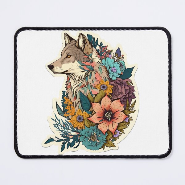 Item preview, Colorful Wolf With Flowers designed and sold by ArtFromBeyond.