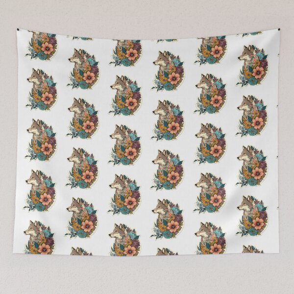 Item preview, Colorful Wolf With Flowers designed and sold by ArtFromBeyond.