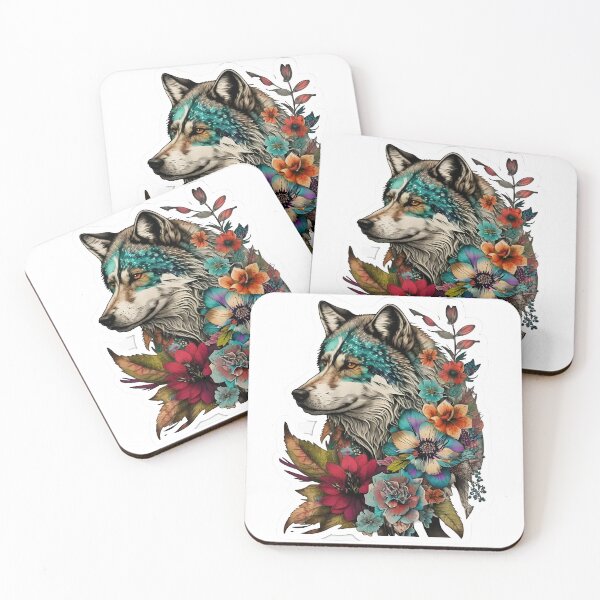 Item preview, Colorful Wolf With Flowers designed and sold by ArtFromBeyond.