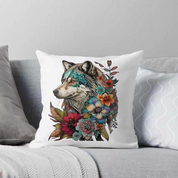 Item preview, Colorful Wolf With Flowers designed and sold by ArtFromBeyond.