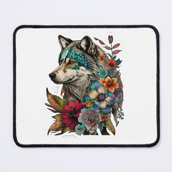 Item preview, Colorful Wolf With Flowers designed and sold by ArtFromBeyond.