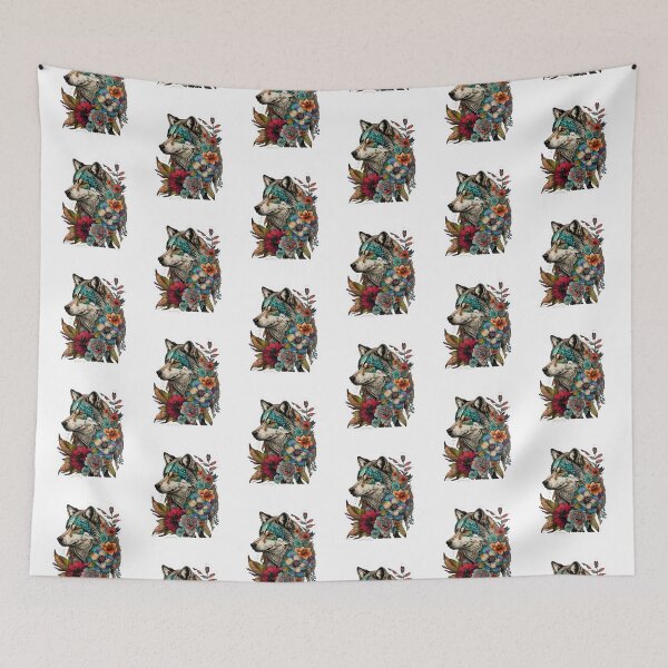 Item preview, Colorful Wolf With Flowers designed and sold by ArtFromBeyond.
