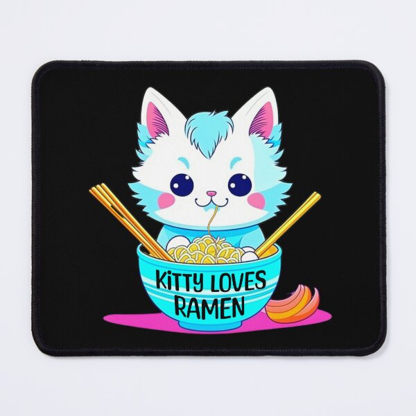 Item preview, Kitty loves ramen, cute colourful kawaii kitten tucking into a bowl of ramen, designed and sold by allycat57.