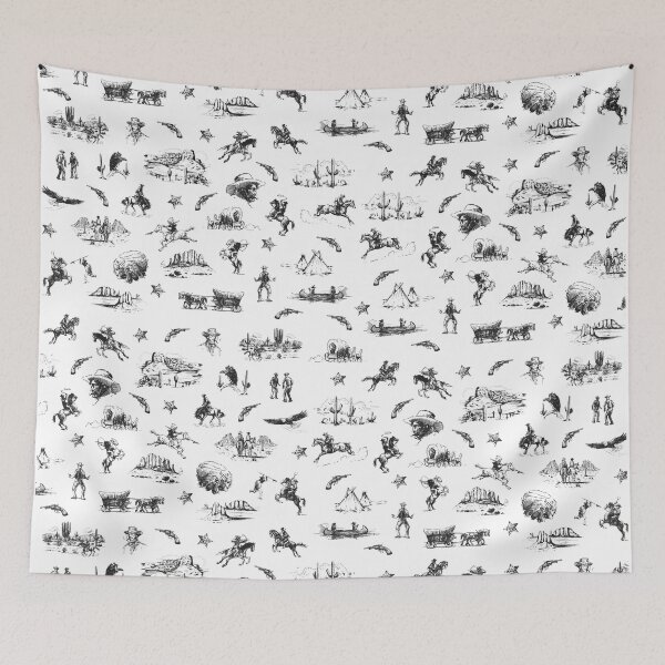 Item preview, Cowboys & Native Americans Vintage Western Pattern - Black and White designed and sold by ncbennett.