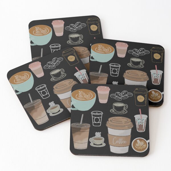 Item preview, Cute coffee cups pattern for dark/black items designed and sold by ItOk-DontBeCry.