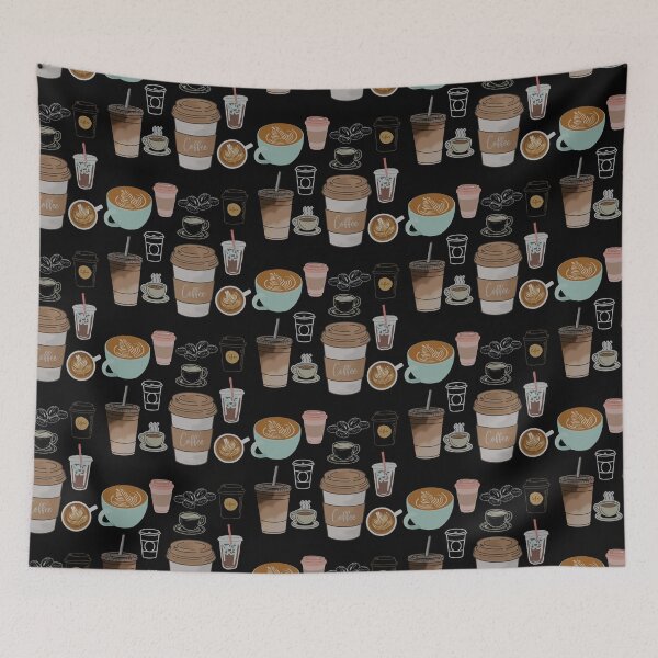 Item preview, Cute coffee cups pattern for dark/black items designed and sold by ItOk-DontBeCry.