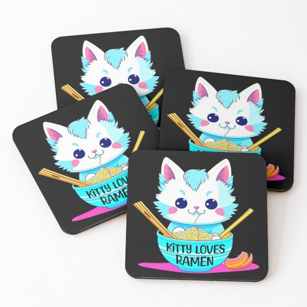 Item preview, Kitty loves ramen, cute colourful kawaii kitten tucking into a bowl of ramen,  designed and sold by allycat57.
