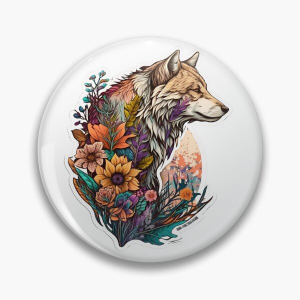 Item preview, Colorful Wolf With Flowers designed and sold by ArtFromBeyond.