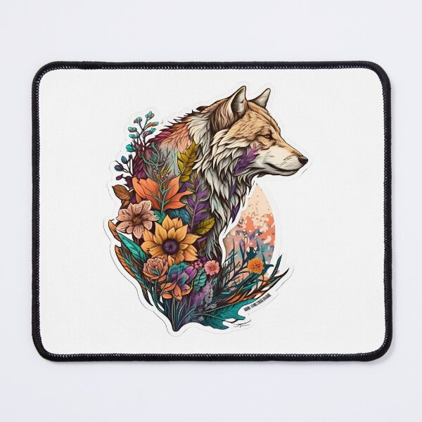 Item preview, Colorful Wolf With Flowers designed and sold by ArtFromBeyond.