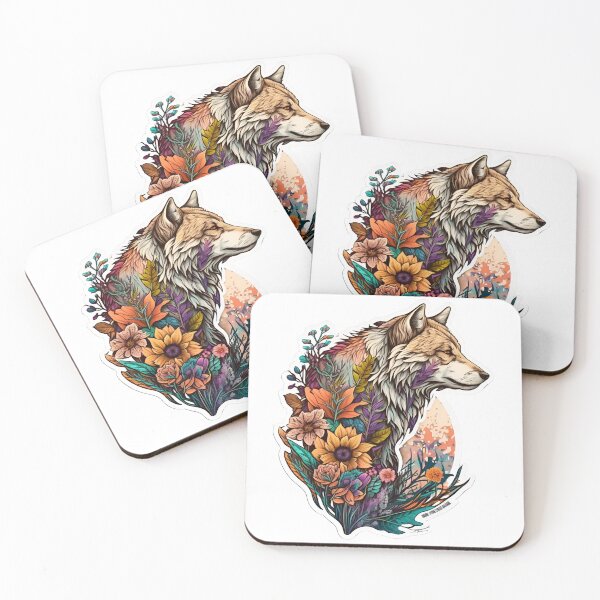 Item preview, Colorful Wolf With Flowers designed and sold by ArtFromBeyond.