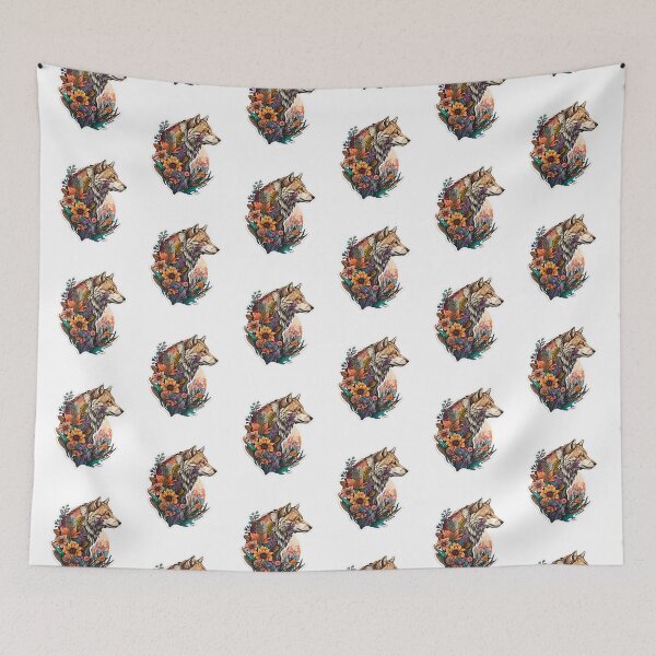 Item preview, Colorful Wolf With Flowers designed and sold by ArtFromBeyond.