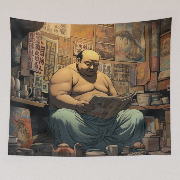 Item preview, A Fat Man Reading a Newspaper Illustration designed and sold by Sketch-Shack.