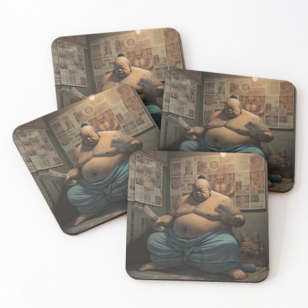 Item preview, A Fat Japonese Man Reading a Newspaper Illustration designed and sold by Sketch-Shack.